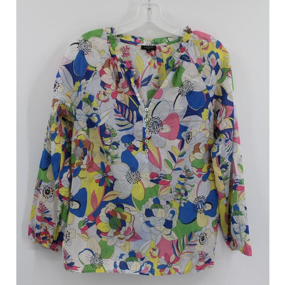 Talbots Medium Petite Floral 100% Cotton Pullover Blouse Buttons Lightweight